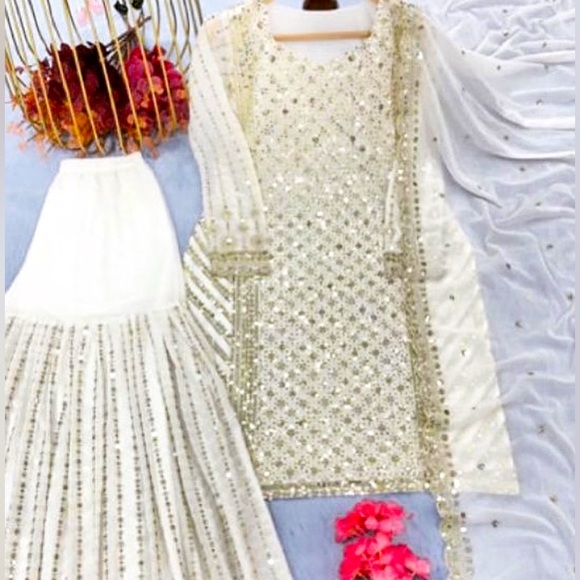 Georgette sharara suit party wear with sequin work 🌹 - Picture 2 of 4